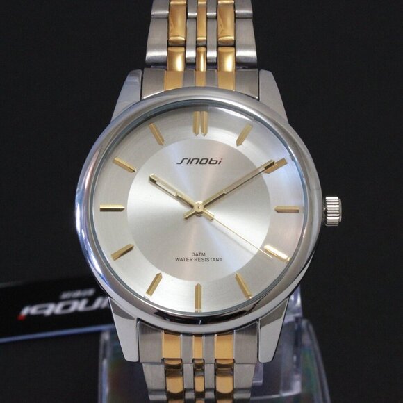 Men's Casual Watch Two Tone Silver Sunburst Dial Gold Hands, Indices 38mm - Picture 6 of 12